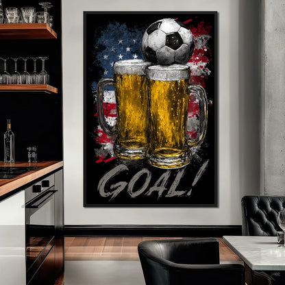 USA Soccer Beer Mugs Goal Canvas Wall Art