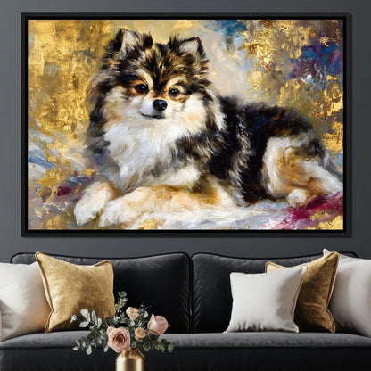 Golden Pomeranian Portrait Glow Canvas Wall Art