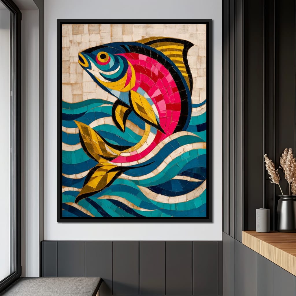 Vibrant Tropical Fish Mosaic Canvas Wall Art
