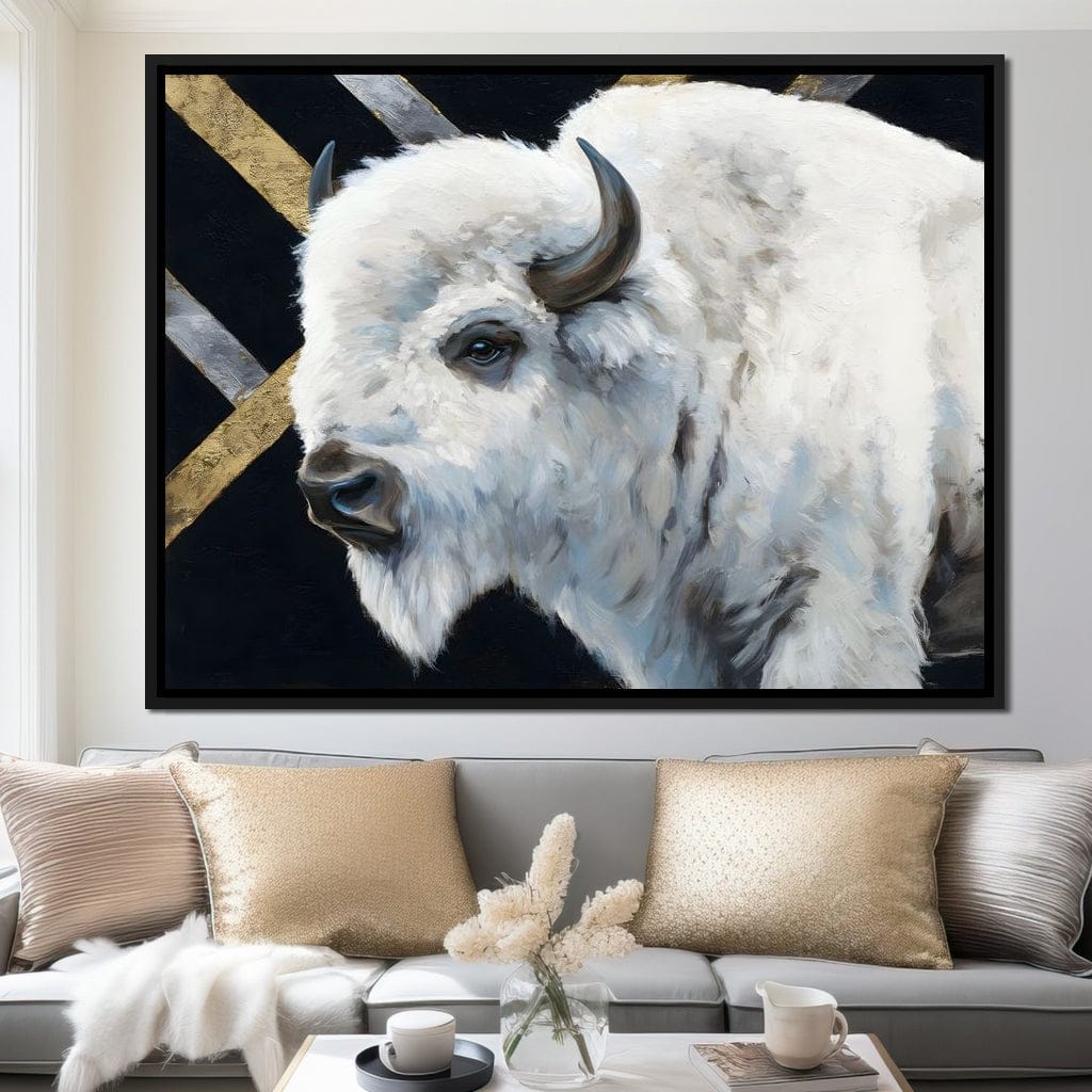 Gilded Plains White Bison Canvas Wall Art