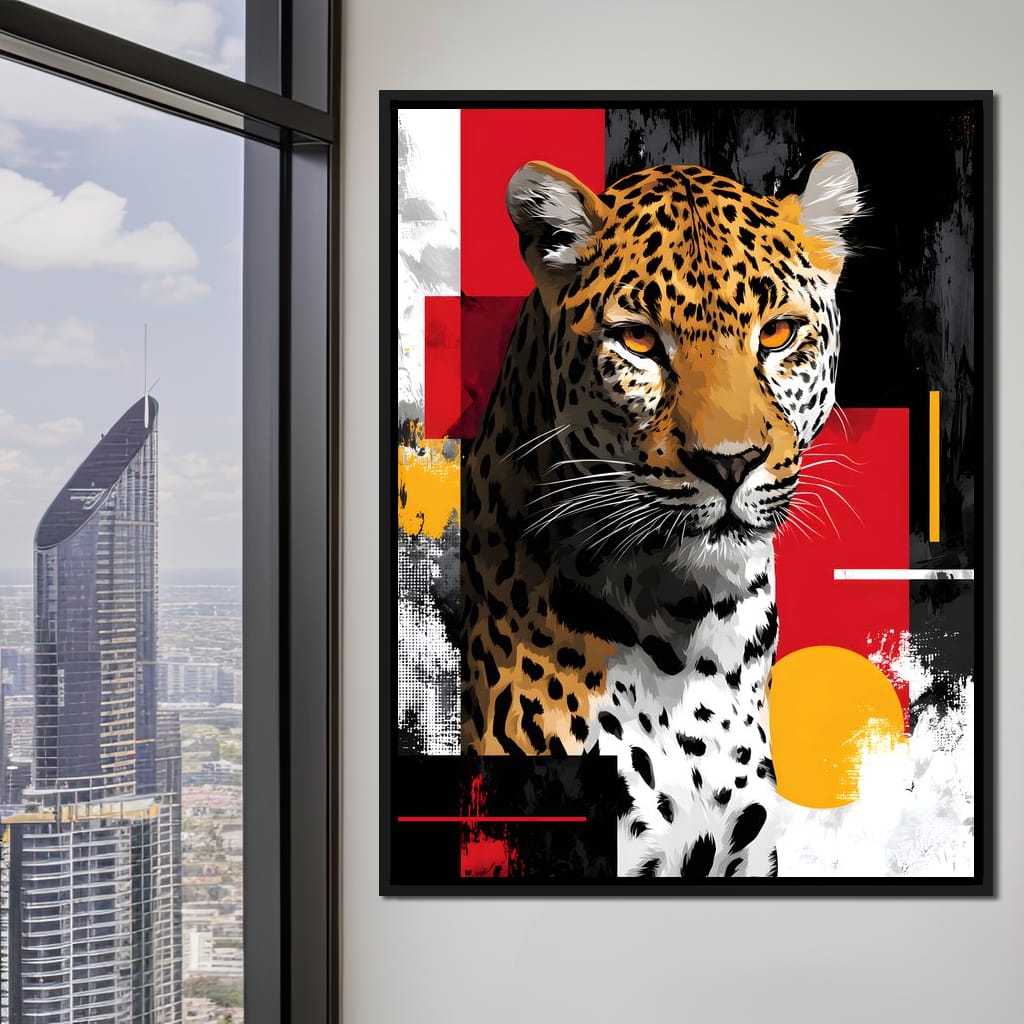 Modern Leopard Portrait Noir Gold Canvas Wall Art
