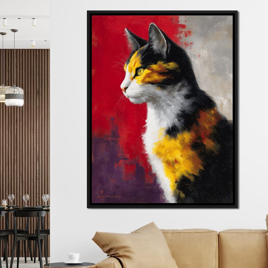 Golden Calico Cat Profile Canvas Wall Art