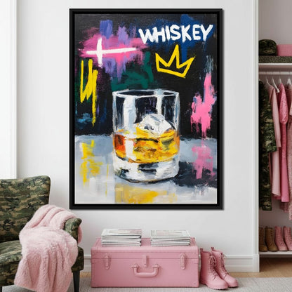 Whiskey Crown Rocks Glass Neon Canvas Wall Art