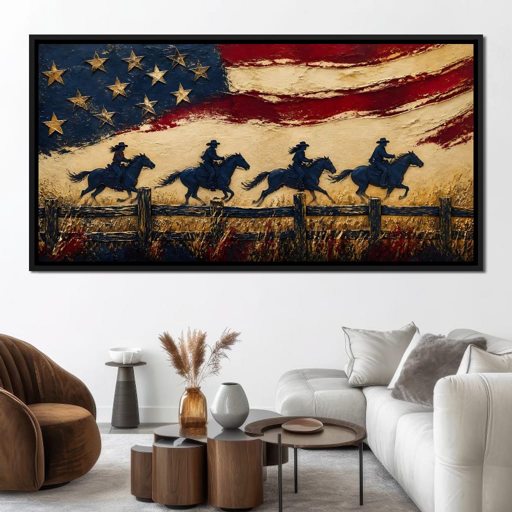 Galloping Past Frontier Lines Canvas Wall Art