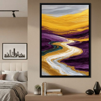 Golden River Through Violet Dunes Canvas Wall Art