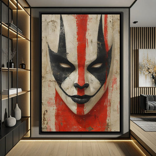 Tribal Mask Red Strike Face Canvas Wall Art