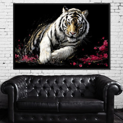 Snow Tiger Petal Shadow Canvas Wall Art