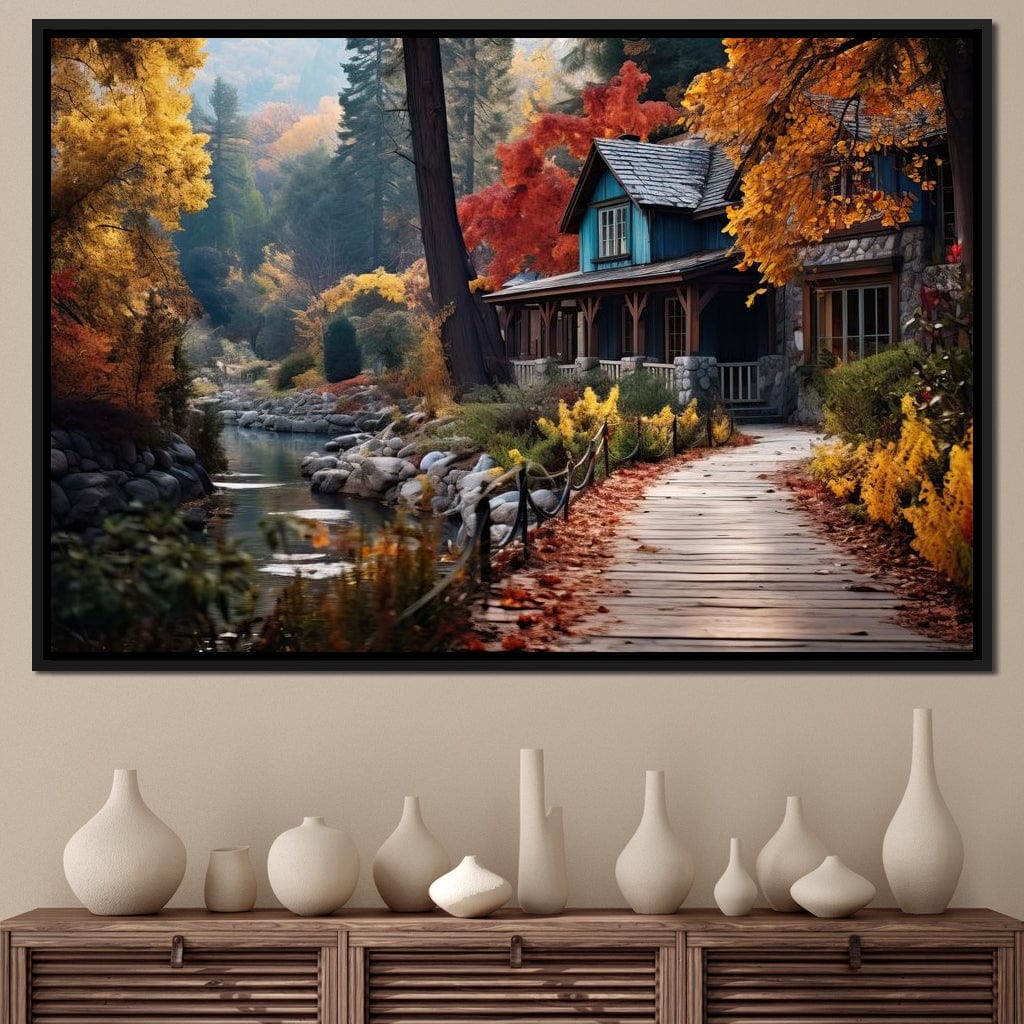 Blue House in the Woods Canvas Wall Art