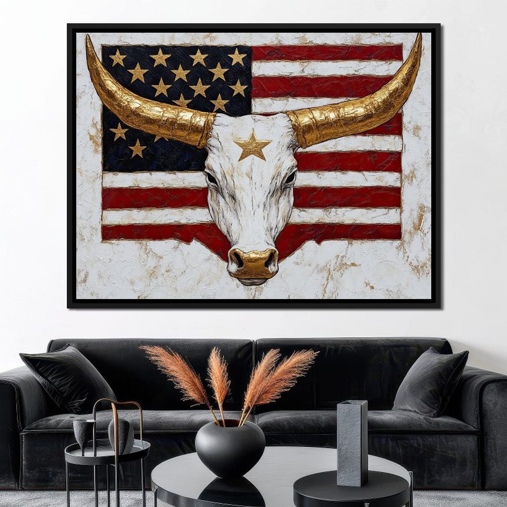 Golden Longhorn Patriotic Pride Canvas Wall Art