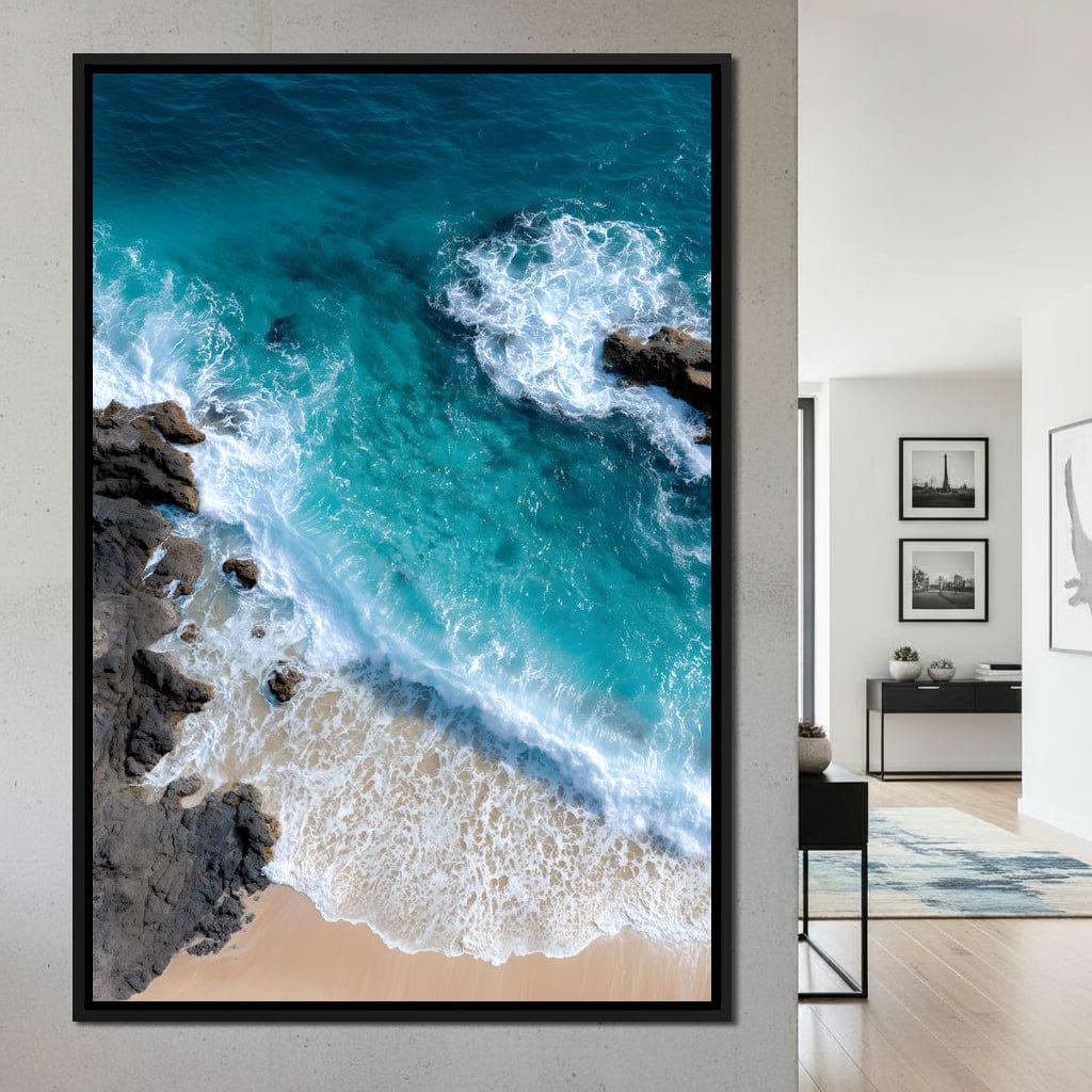 Turquoise Tide on Rock Shore Canvas Wall Art