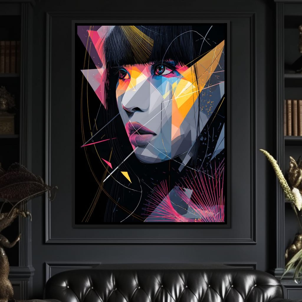 Neon Prism Portrait of Muse Canvas Wall Art