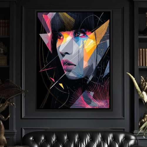 Neon Prism Portrait of Muse Canvas Wall Art