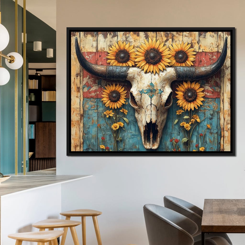 Sunflower Skulls Vintage Charm Canvas Wall Art