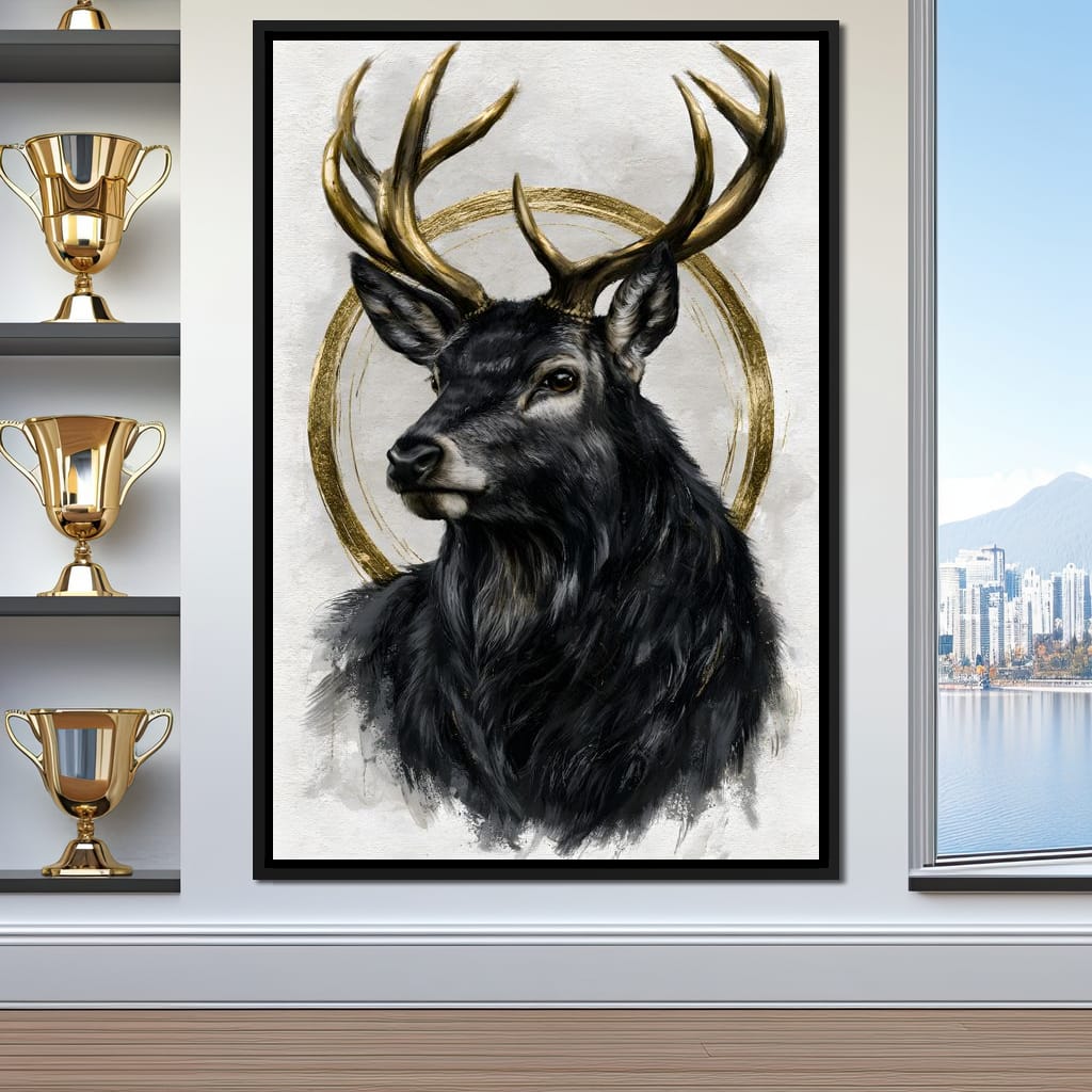 Stag of the Gilded Halo Canvas Wall Art