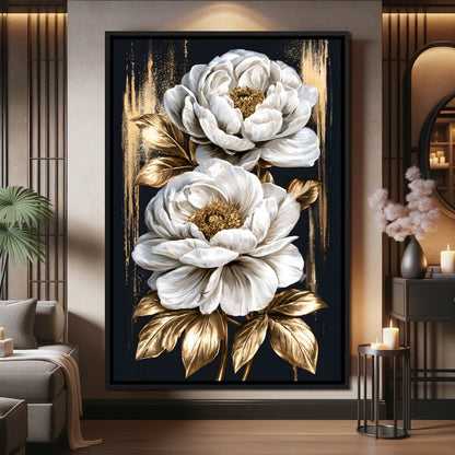 Gilded Petals Resting Upon Midnight Canvas Wall Art