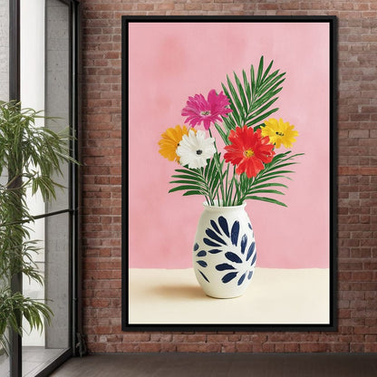 Pink Vase Garden Bouquet Canvas Wall Art