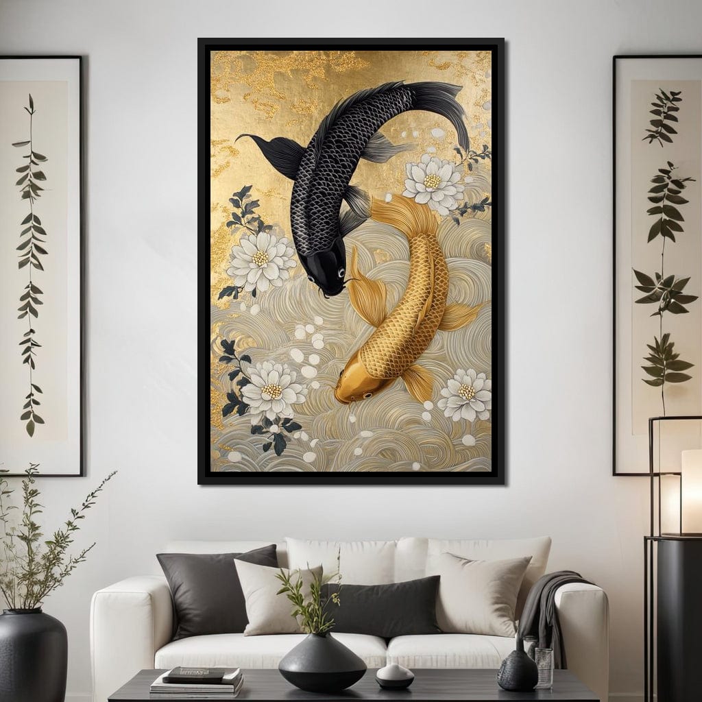 Koi Harmony with White Blossoms Canvas Wall Art