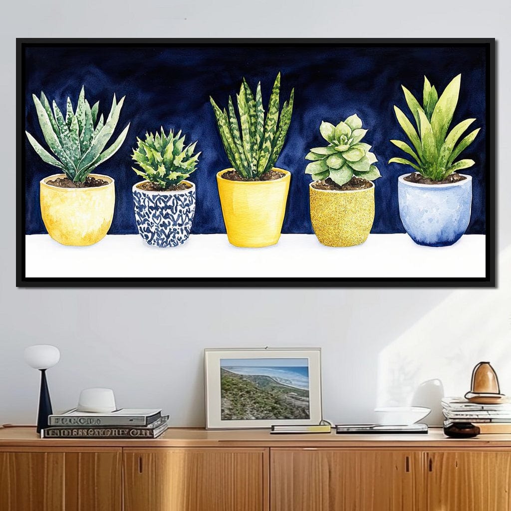 Succulent Symphony in Pots Canvas Wall Art
