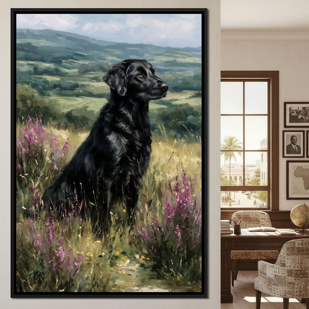 Black Labrador Meadow Sentinel Canvas Wall Art