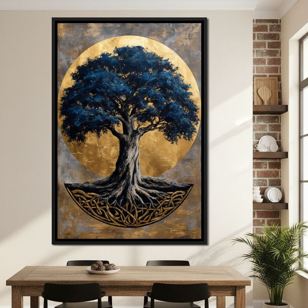 Golden Halo Blue Tree of Life Canvas Wall Art
