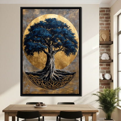 Golden Halo Blue Tree of Life Canvas Wall Art