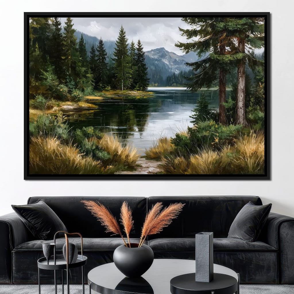Alpine Pine Lake Reflection Canvas Wall Art