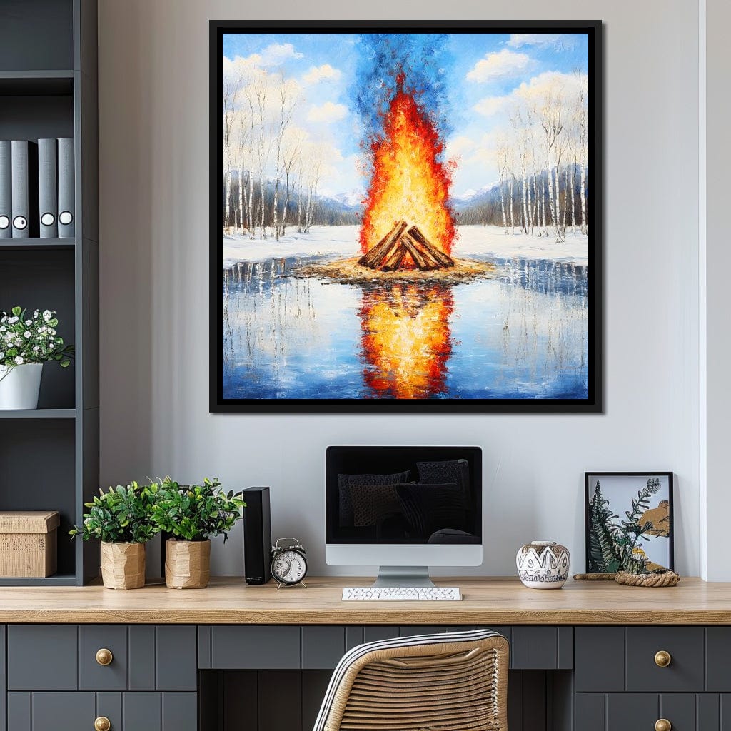 Winter Flames Reflecting Canvas Wall Art