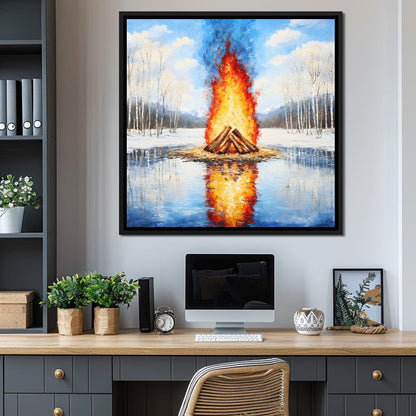 Winter Flames Reflecting Canvas Wall Art