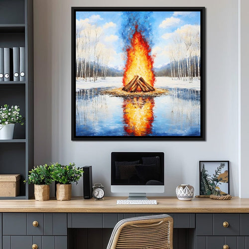 Winter Flames Reflecting Canvas Wall Art
