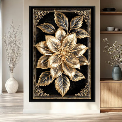 Gilded Petals on Obsidian Fields Canvas Wall Art