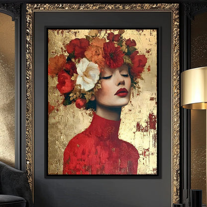 Golden Petal Crowned Reverie Canvas Wall Art