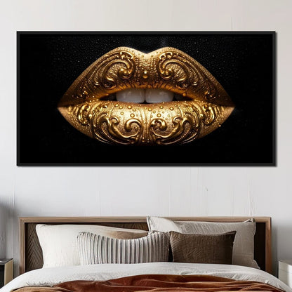 Golden Lips Elegance Illumination Canvas Wall Art