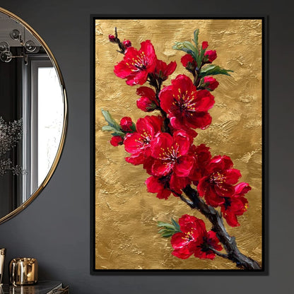 Golden Sakura Blossom Branch Canvas Wall Art