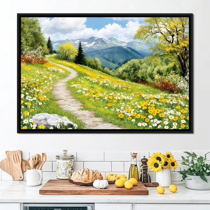 Path Through Floral Meadow Canvas Wall Art