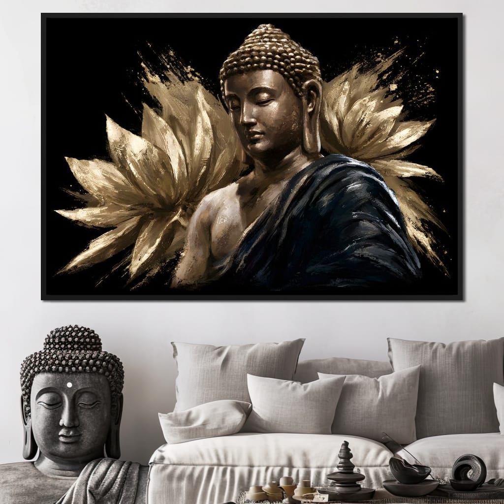 Golden Stillness Beyond The Lotus Canvas Wall Art