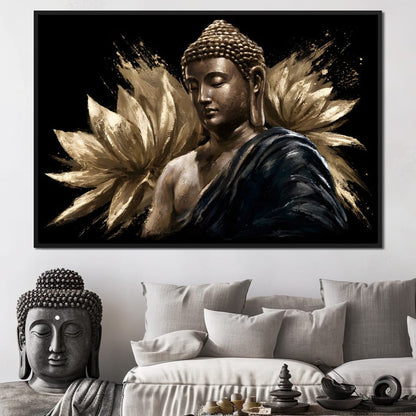 Golden Stillness Beyond The Lotus Canvas Wall Art