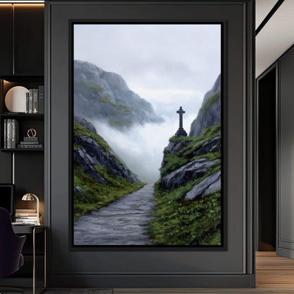 Misty Highland Cross Pathway Canvas Wall Art
