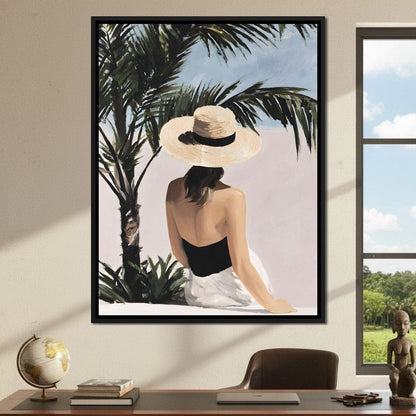 Coastal Palm Retreat Woman Hat Canvas Wall Art