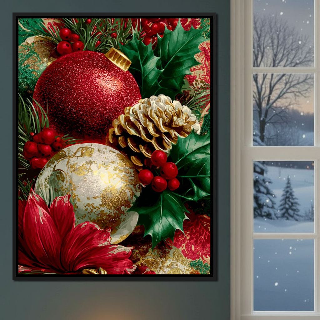 Festive Pine Holly Joyful Noel Canvas Wall Art