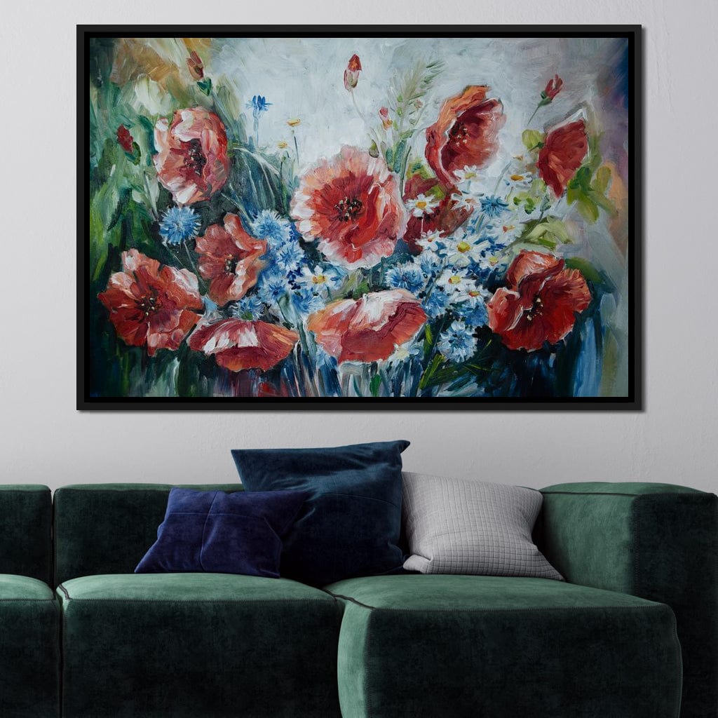 Poppies & Blue Flowers Canvas Wall Art