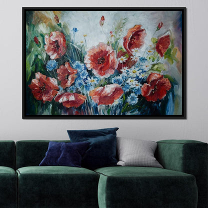 Poppies & Blue Flowers Canvas Wall Art
