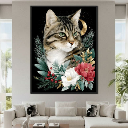Moonlit Floral Gold Tabby Canvas Wall Art