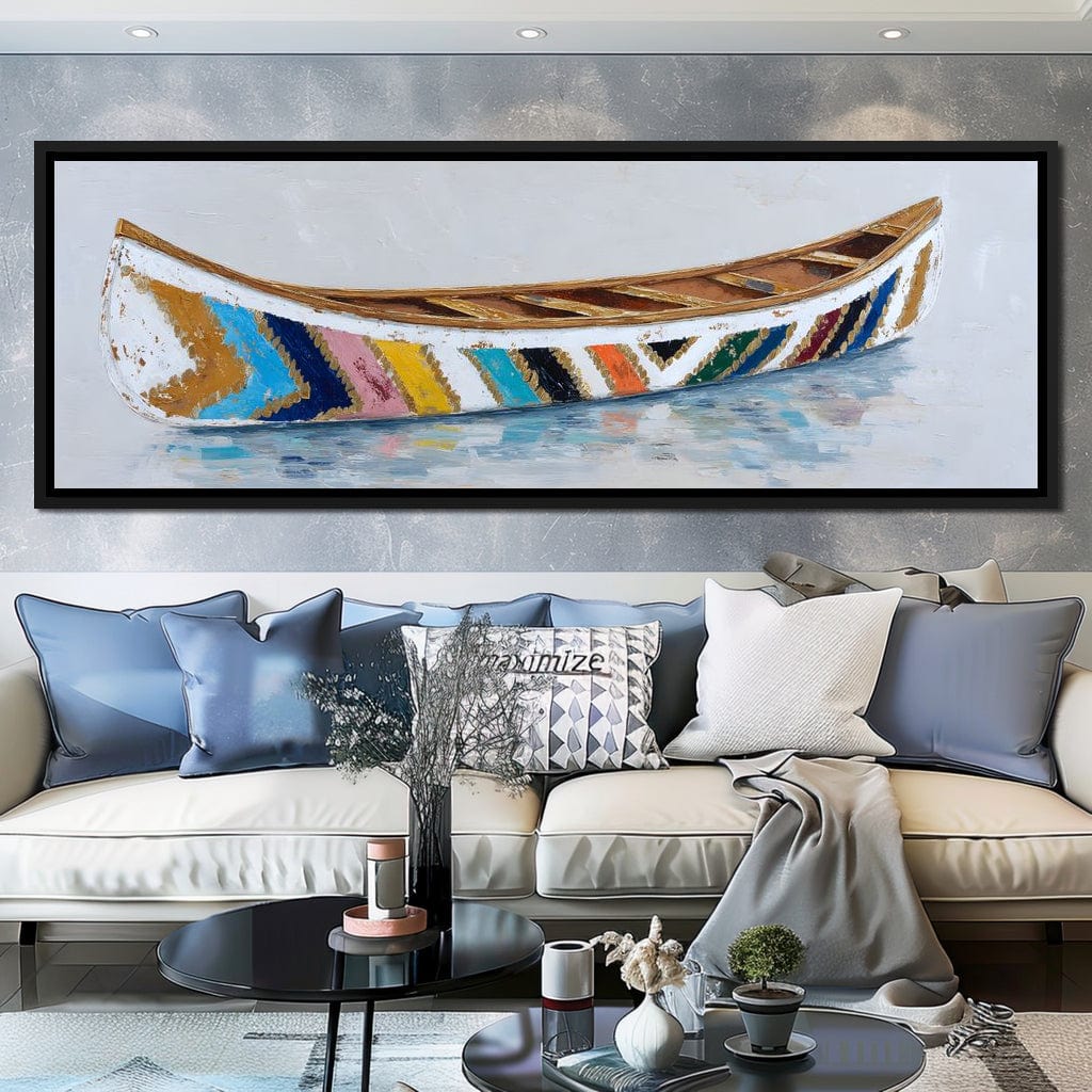 Colorful Canoe Reflections Calm Canvas Wall Art