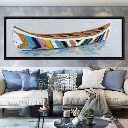 Colorful Canoe Reflections Calm Canvas Wall Art