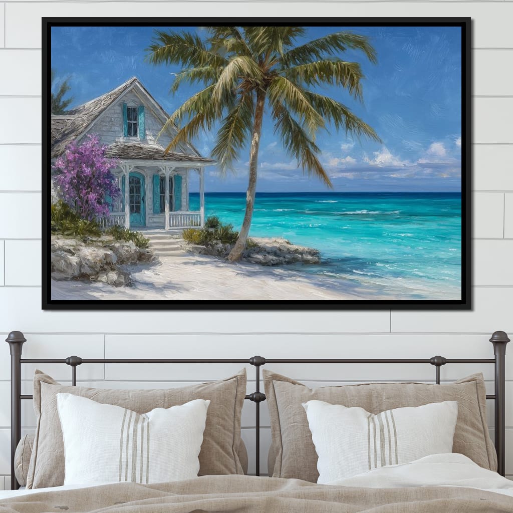 Palm Cottage Ocean Breeze View Canvas Wall Art