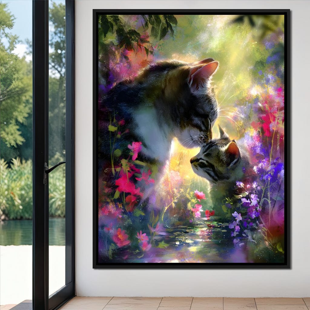 Gentle Cats Nuzzle Floral Dream Canvas Wall Art