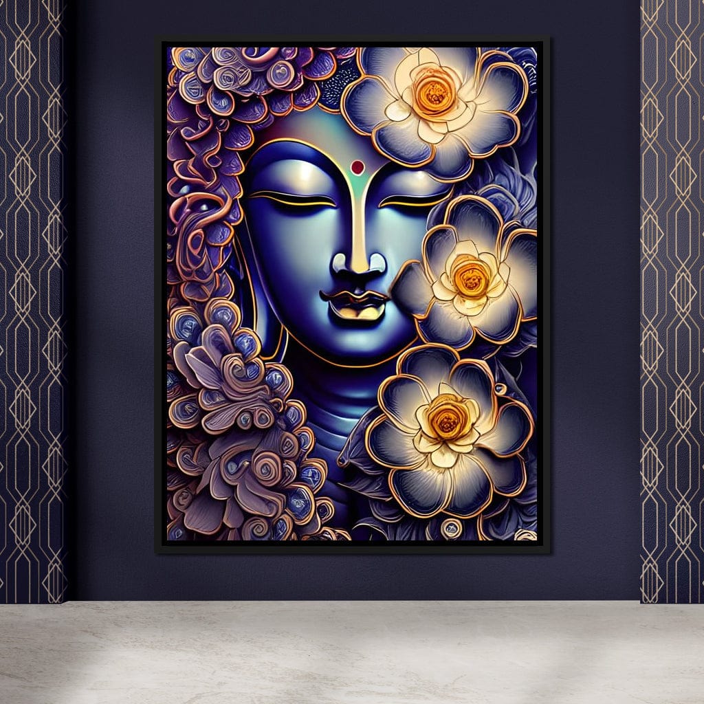 Buddha & Flowers Purple Canvas Wall Art