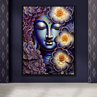 Buddha & Flowers Purple Canvas Wall Art