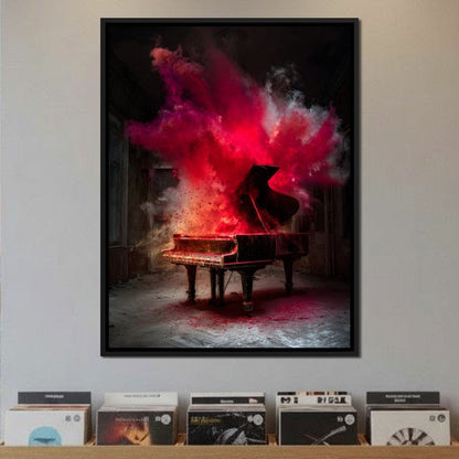 Grand Piano Burst of Vibrant Fire Canvas Wall Art