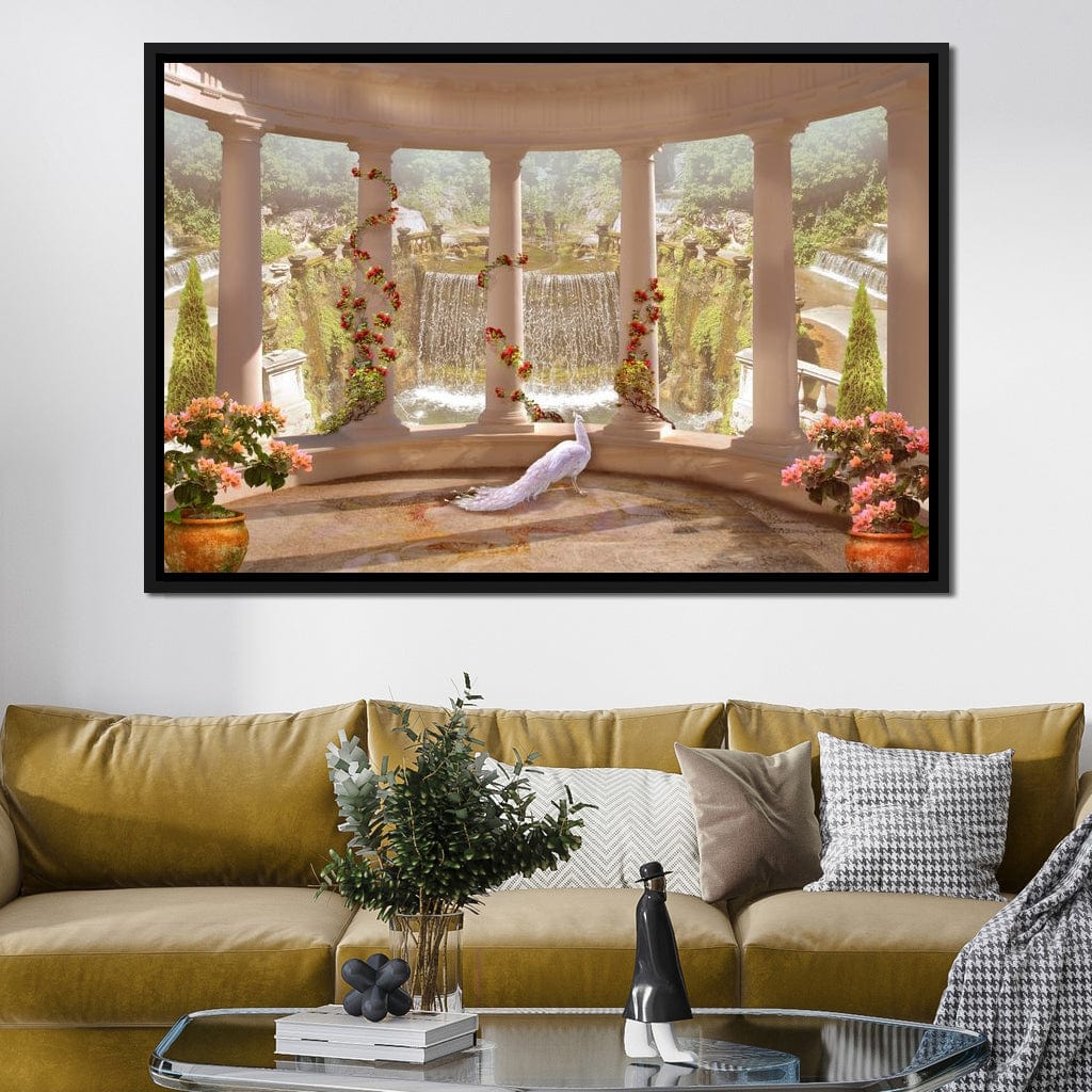 Classical Garden & Waterfall Canvas Wall Art